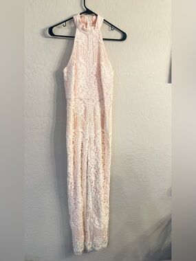 Boohoo Pale Pink Lace Halter Jumpsuit